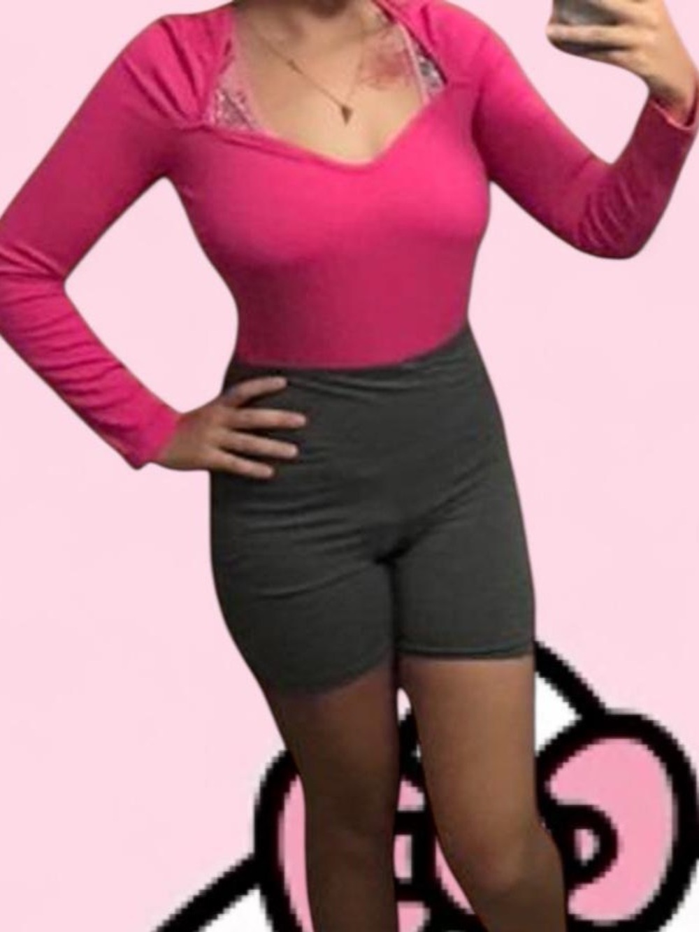 SHEIN Hot Pink Long Sleeve Square Neck Bodysuit